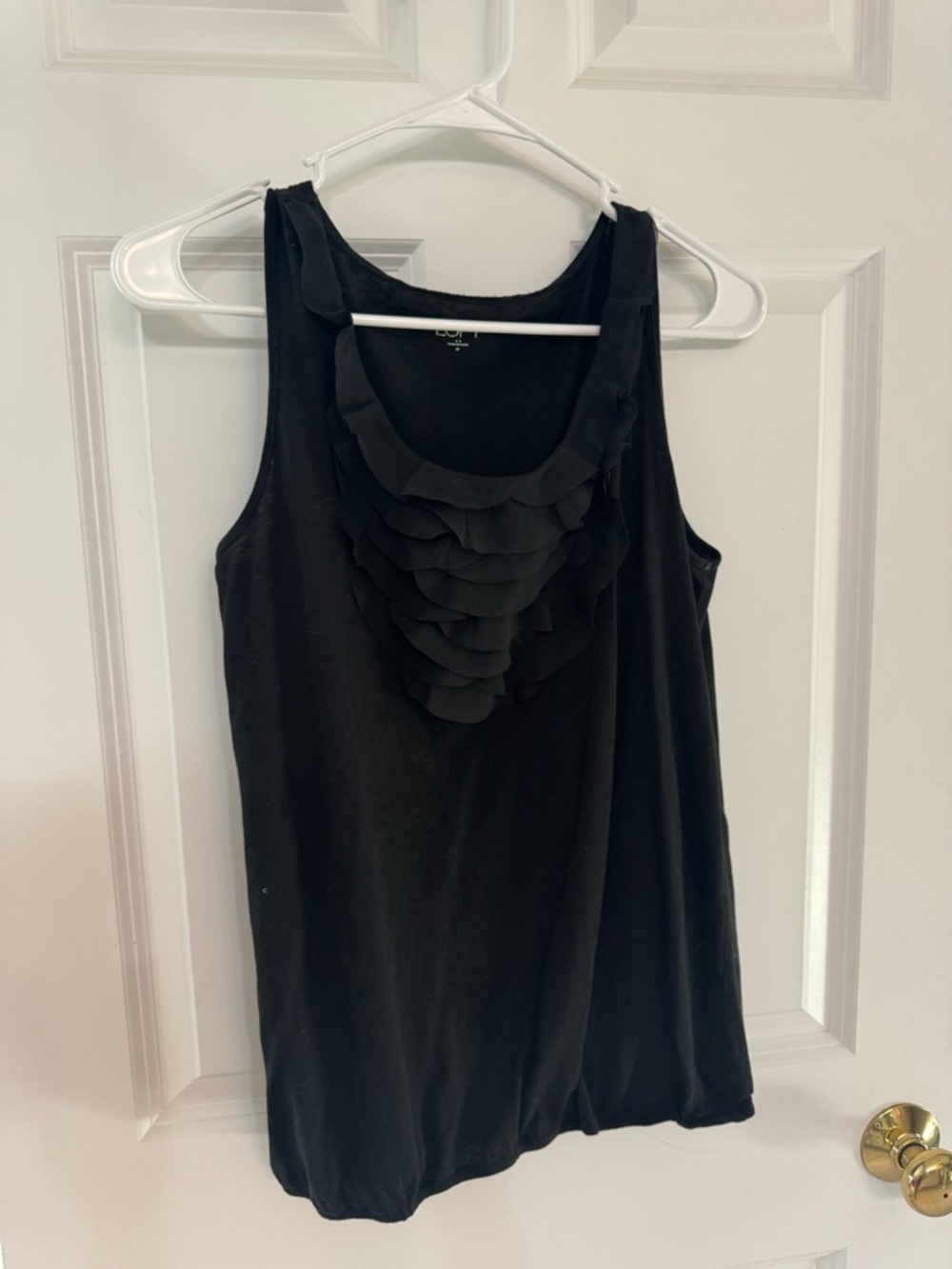 LOFT Black Ruffle Scoop Neck Tank